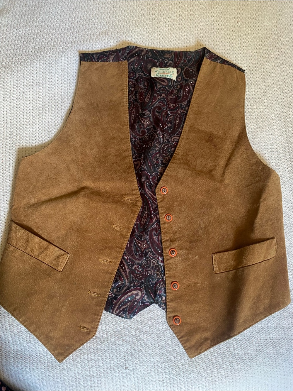 Vintage Brown Suede Vest with Paisley Lining